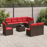 vidaXL Salon de jardin avec coussins 9 Pièces marron résine tressée