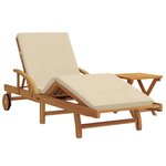 vidaXL Chaise longue avec coussin et table beige en bois d'acacia