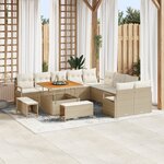 Canapé de jardin 13 pièces avec coussins Beige Poly Rattan Acacia