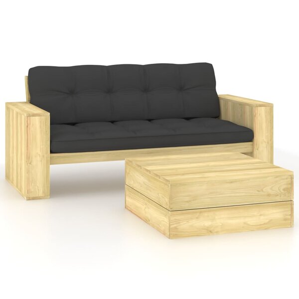 vidaXL Salon de jardin 2 Pièces avec coussins bois de pin imprégné