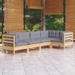 vidaXL Salon de jardin 5 Pièces avec coussins gris bois de pin