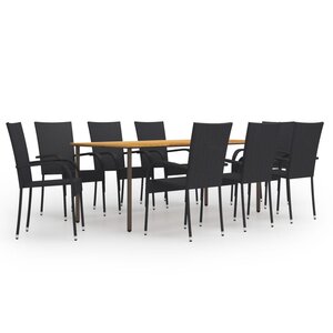 vidaXL Ensemble à manger de jardin 9 Pièces Résine tressée Noir
