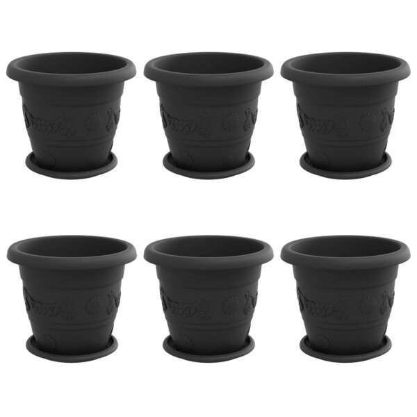 vidaXL Pots de plantes 6 Pièces Noir Ø 26 x 21.5 cm Plastique