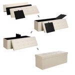 Banc coffre de rangement 110 x 38 x 38 cm pouf pliable grand pour 3 personnes tissu en lin beige 12_0004123