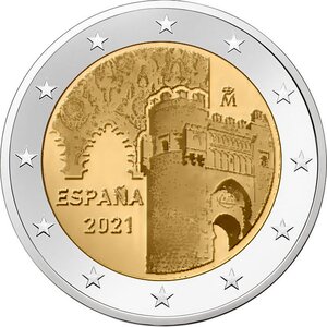 Pièce de monnaie 2 euro commémorative Espagne 2021 – Puerta Del Sol de Tolède