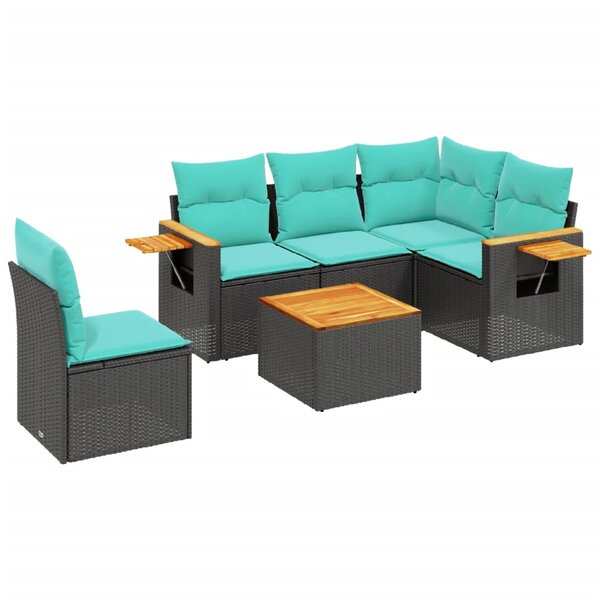 vidaXL Salon de jardin 6 Pièces avec coussins noir résine tressée