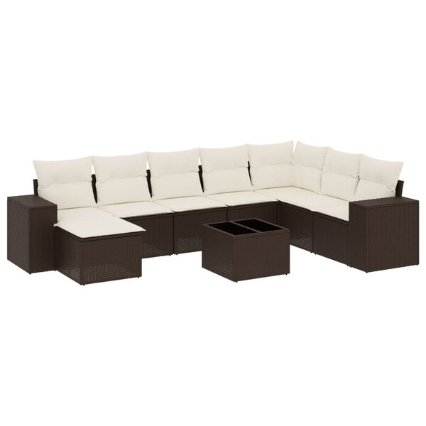 vidaXL Salon de jardin avec coussins 9 Pièces marron résine tressée