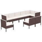 vidaXL Salon de jardin 9 Pièces avec coussins résine tressée marron