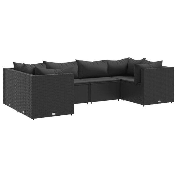 vidaXL Salon de jardin 6 Pièces avec coussins Noir Résine tressée