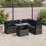 vidaXL Salon de jardin 7 Pièces avec coussins noir résine tressée