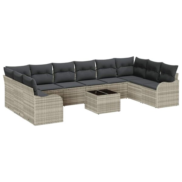 vidaXL Ensemble de canapé de jardin 11 Pièces Gris clair Poly rotin