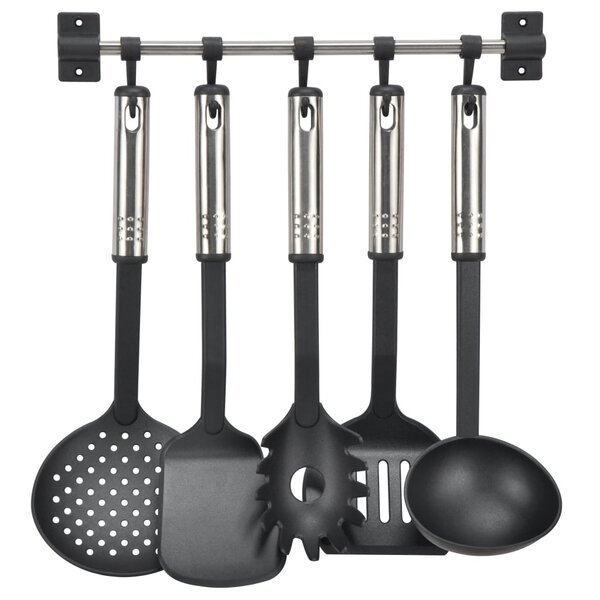 HI Ensemble d'ustensiles de cuisine 6 Pièces Noir et argenté