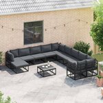 vidaXL Ensemble de canapé de jardin 11 Pièces Noir Aluminium