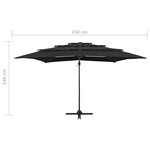 vidaXL Parasol à 4 niveaux avec mât en aluminium Noir 250x250 cm