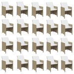 vidaXL Ensemble à dîner de jardin coussins 21 Pièces Beige Résine tressée
