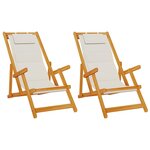 vidaXL Pack de 2 chaises de plage pliantes - Grises  en bois d'acacia et textilène