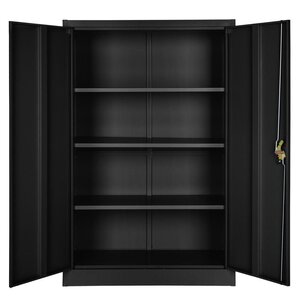 Armoire de bureau verrouillable dotée de 3 étagères meuble 4 niveaux noir 08_0000382