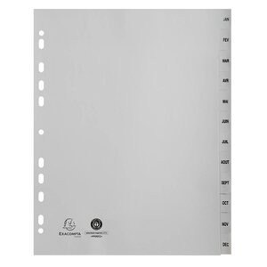 Intercalaires Imprimés Mensuels Pp Recyclé Gris Janvier-décembre 12 Positions - A4 Maxi - Gris - Exacompta