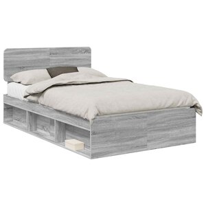 vidaXL Cadre de lit Gris Sonoma 135 x 190 cm Pin massif