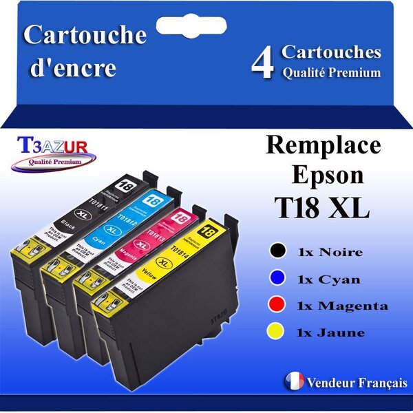 T3AZUR- 4x Cartouches Compatibles avec  Epson 18XL 18 XL remplace Epson Expression Home XP102 XP202 XP205 XP212 XP215