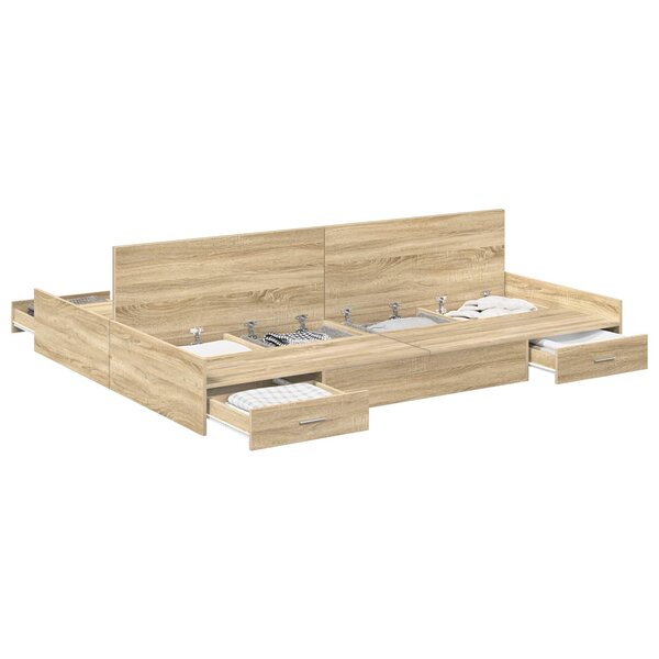 vidaXL Cadre de lit avec rangement Chêne Sonoma 135 x 190 cm