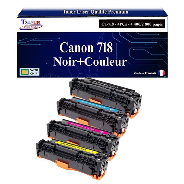 T3AZUR - Lot de 4 Toners compatibles avec Canon 718 pour Canon MF-7200  MF-724CDW  MF-726CDW  MF-728CDW (Noir+Couleur)