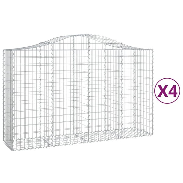 vidaXL Paniers à gabions arqués 4 Pièces 200x50x120/140 cm Fer galvanisé