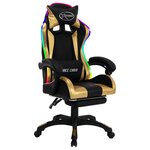 Chaise fauteuil siège pivotante de bureau informatique étude de jeux vidéo avec LED RVB Doré et similicuir or 02_0024204