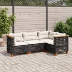 vidaXL Salon de jardin 4 Pièces avec coussins noir résine tressée