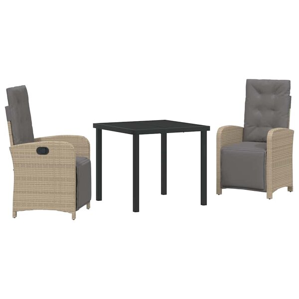 vidaXL Ensemble de salle à manger pour jardin 3 Pièces Beige polyrotin