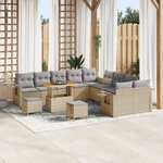 Ensemble de canapé de jardin 13 pièces avec coussins en rotin poly beige acacia