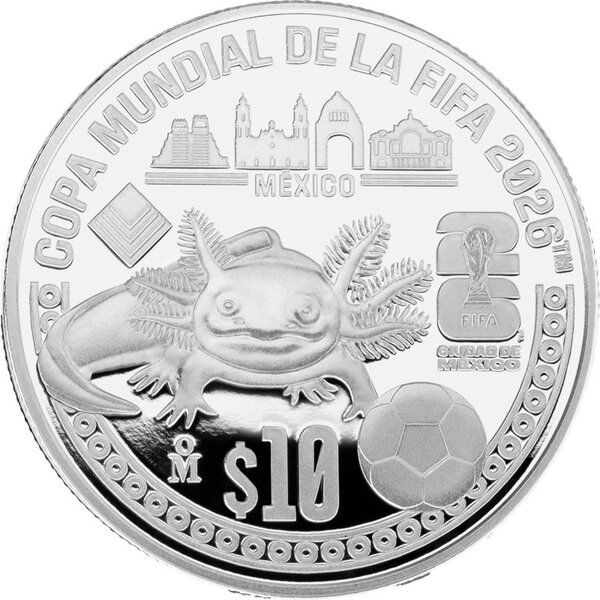Monnaie FIFA WORLD CUP 26 Axolotl Argent 10 Pesos Mexico 2026