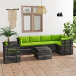 vidaXL Salon palette de jardin 7 Pièces avec coussins Bois de pin massif