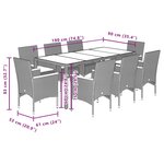 vidaXL Ensemble à manger de jardin et coussins 9 Pièces noir rotin acacia