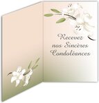 Carte Sincères Condoléances Fleurs Lys Blancs avec Enveloppe Blanche 12x17 5cm