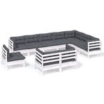 vidaXL Salon de jardin 10 Pièces avec coussins blanc bois de pin massif