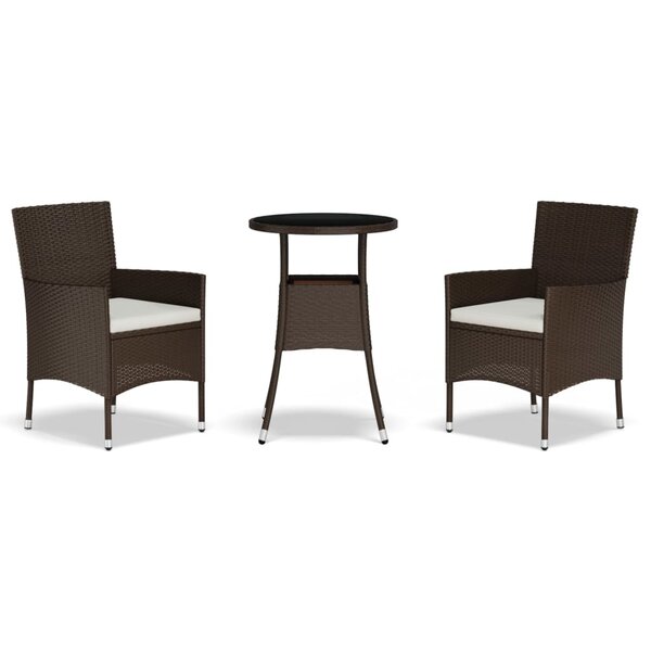 vidaXL Ensemble de bistro de jardin 3 Pièces coussins marron poly rotin