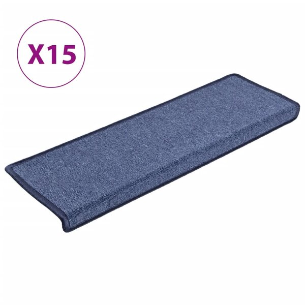vidaXL Tapis d'escalier 15 pièces 65 x 21 x 4 cm Bleu Bord rectangulaire