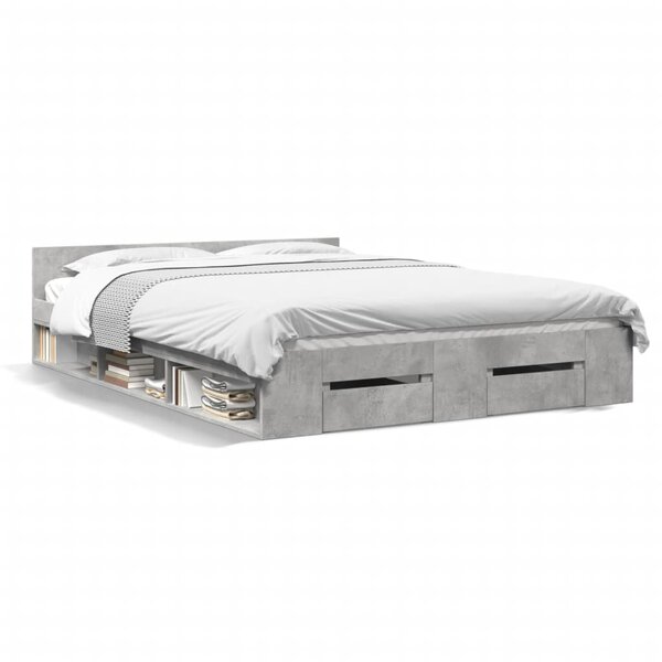 vidaXL Cadre de lit avec tiroirs sans matelas gris béton 160x200 cm