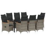 vidaXL Ensemble de salle à manger de jardin de 9 pièces avec coussins Gris Poly Rattan