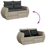 vidaXL Canapé de jardin 2 places et coussins gris clair résine tressée