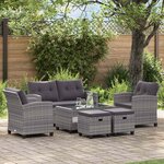 vidaXL Salon de jardin 6 Pièces avec coussins Résine tressée Gris foncé