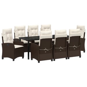 vidaXL Ensemble de salle à manger de jardin de 9 pièces avec coussins - Rattan synthétique marron.