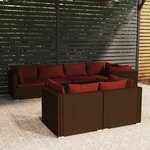 Vidaxl salon de jardin 7 pièces avec coussins marron résine tressée