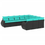 vidaXL Salon de jardin 10 Pièces avec coussins noir résine tressée