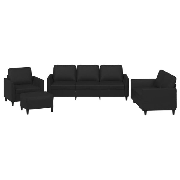 vidaXL Ensemble de canapés 4 Pièces avec coussins Noir Similicuir