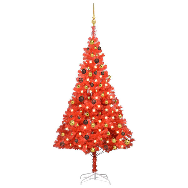 vidaXL Arbre de Noël artificiel pré-éclairé et boules rouge 180 cm PVC