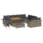 vidaXL Canapé de jardin 13 pièces avec coussins en poly rotin gris et en bois d'acacia.