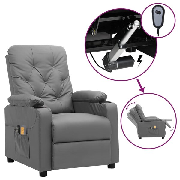vidaXL Fauteuil de massage électrique Gris Similicuir