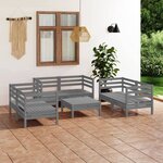 Vidaxl salon de jardin 7 pièces gris bois de pin massif